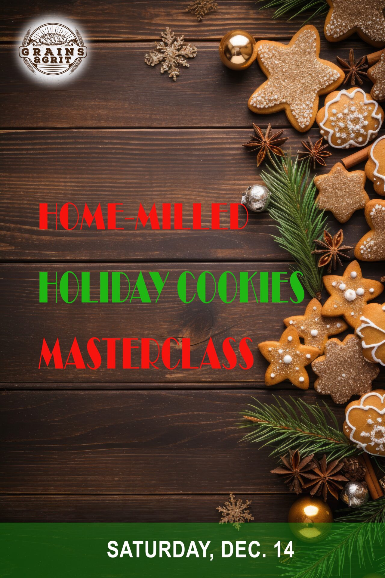 Christmas Frame with Ginger Snap Cookies on Wooden Background wi
